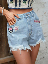 LOVE Distressed Raw Hem Denim Shorts OutfitFlow